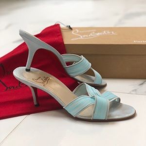 Light Blue Christian Louboutin Kitten Heel Slide